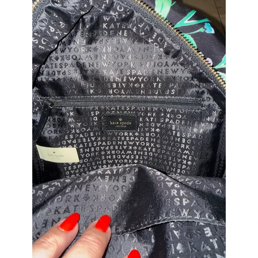 Kate Spade Chelsea Hummingbird Floral Black Nylon Backpack Bag